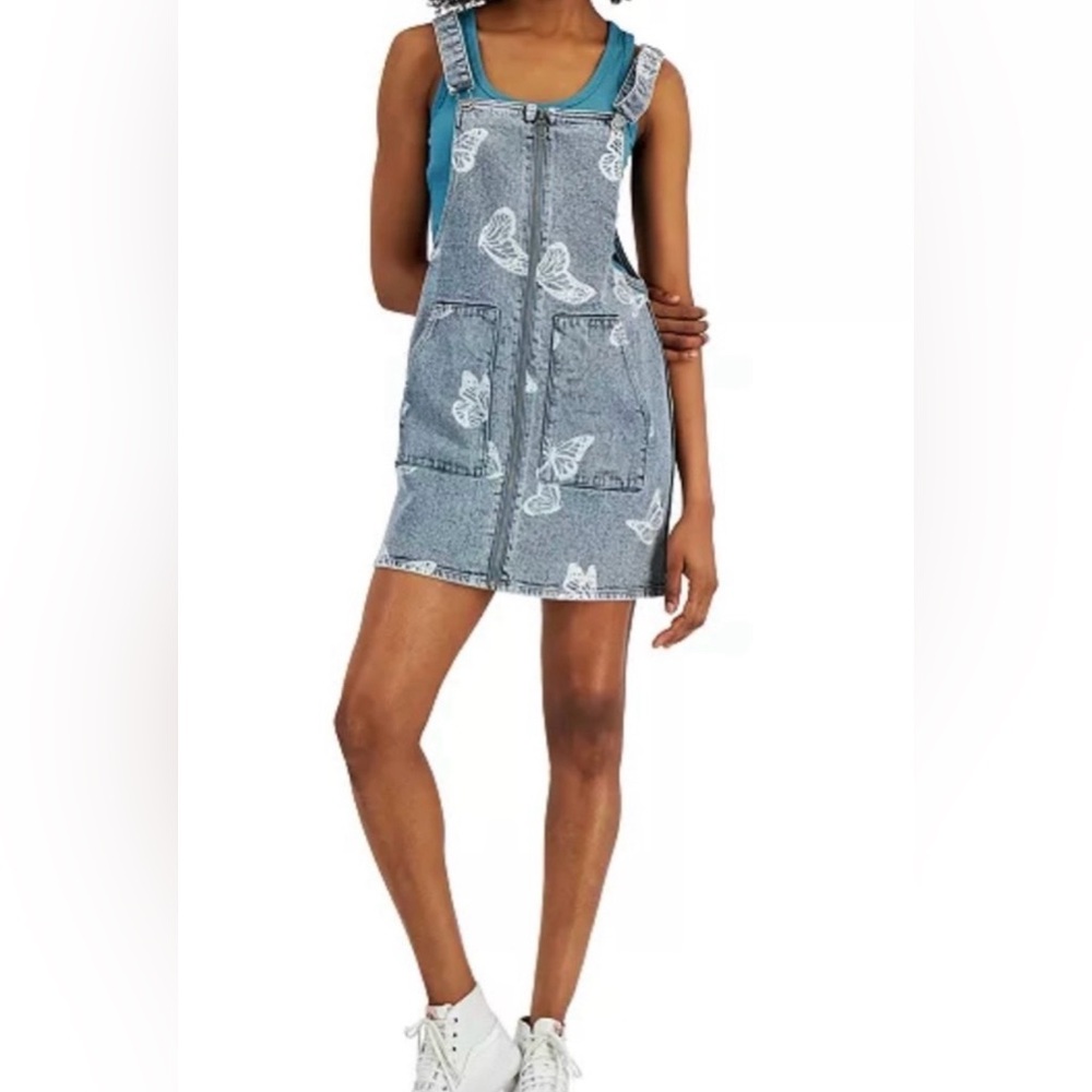 Tinseltown Butterfly-Print Zip-Front Pinafore Denim
Skirtall Size Small